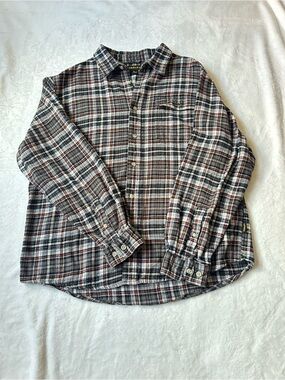 Stanley Men’s XL Plaid Flannel Shirt Gray Black 100% Cotton Workwear Button Up